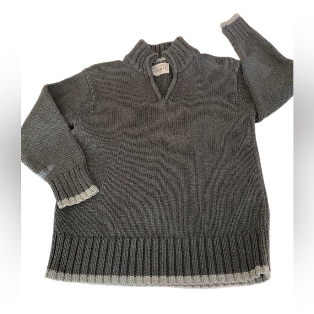 OLD NAVY Boys 1/4 Zip Grey Gray Tight Knit 100% Cotton Mock Neck Sweater Size M